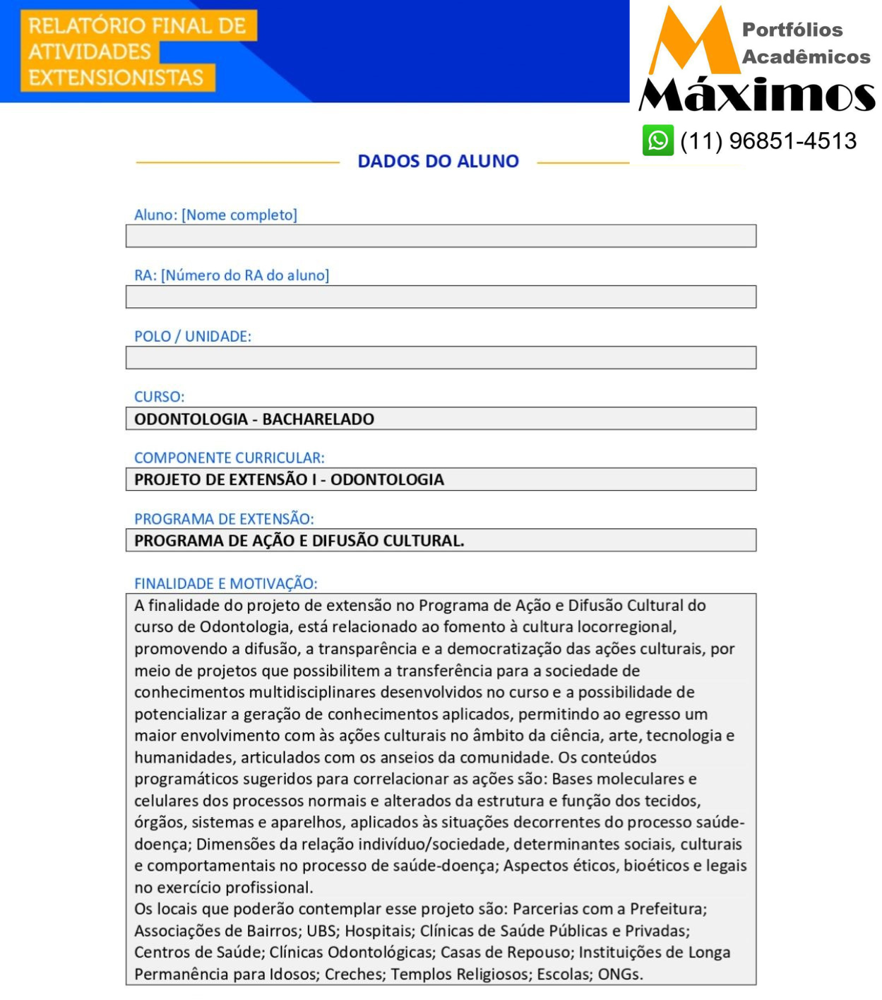 Portfólio Individual Projeto de extensão - Odontologia