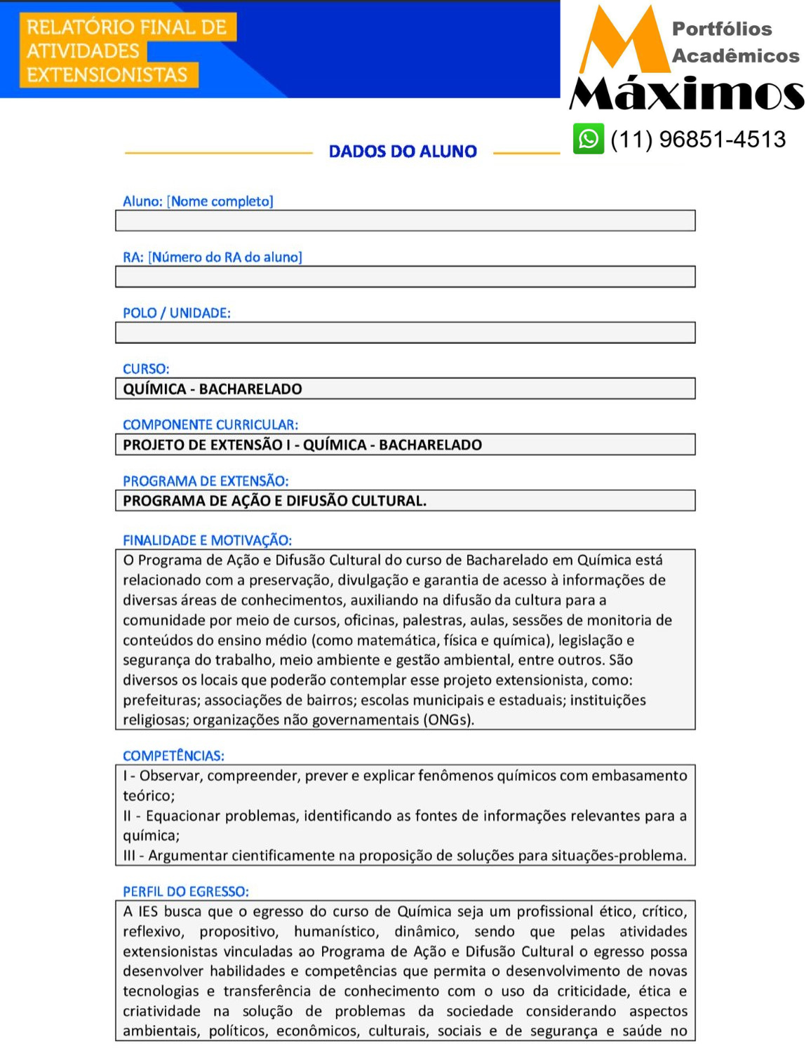 Portfólio Projeto de extensão I - Química