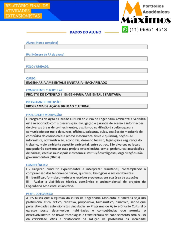 Portfólio Projeto de extensão I - Engenharia Ambiental e Sanitária