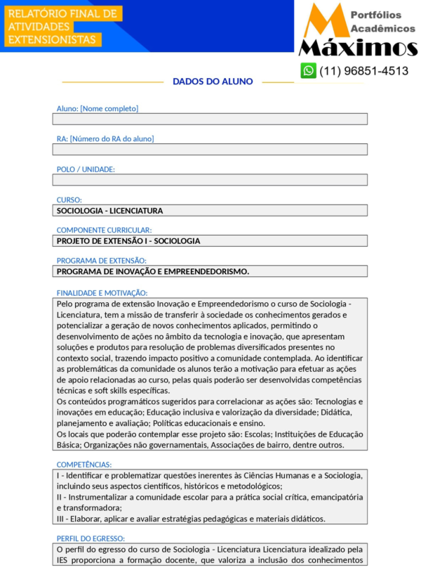 Projeto de extensão I - Sociologia