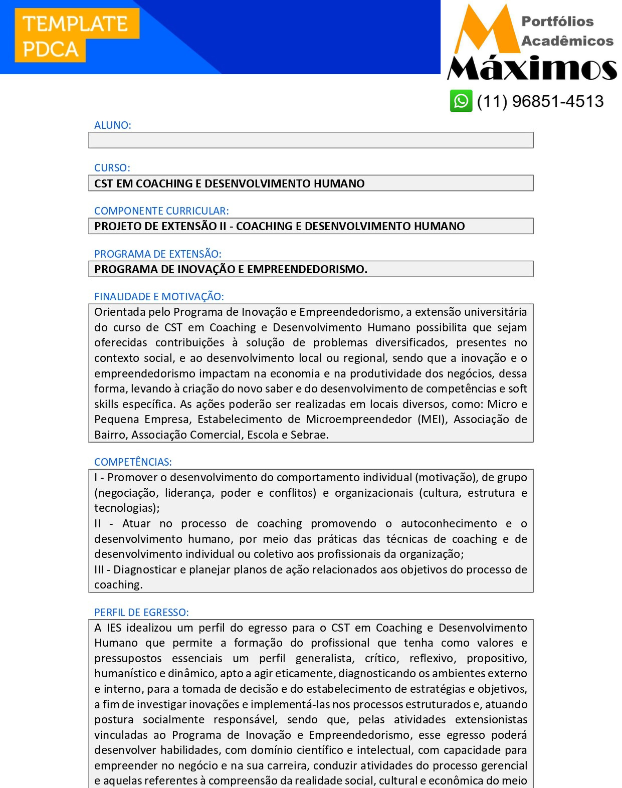 Projeto de extensão II Coaching e Desenvolvimento Humano