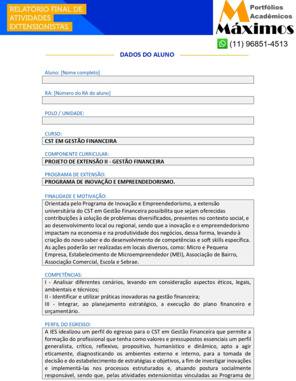 Projeto de Extensão II - Gestão Financeira